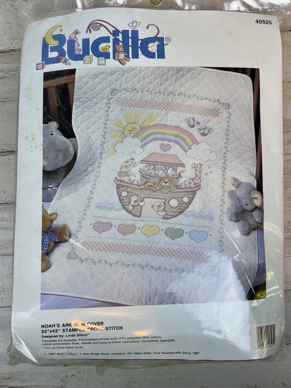 Bucilla Noahs Ark Baby Crib Cover Stamped Cross Stitch Quilt Kit VTG Sealed